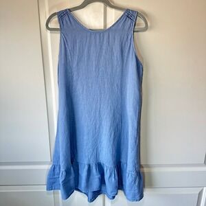 Terzo‎ Millennio Italy Linen Dress Blue Sleeveless Ruffle Hem Tie Back Womens M